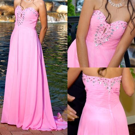 Hot Pink Strapless A Line Chiffon Evening Dress With Beaded Neckline