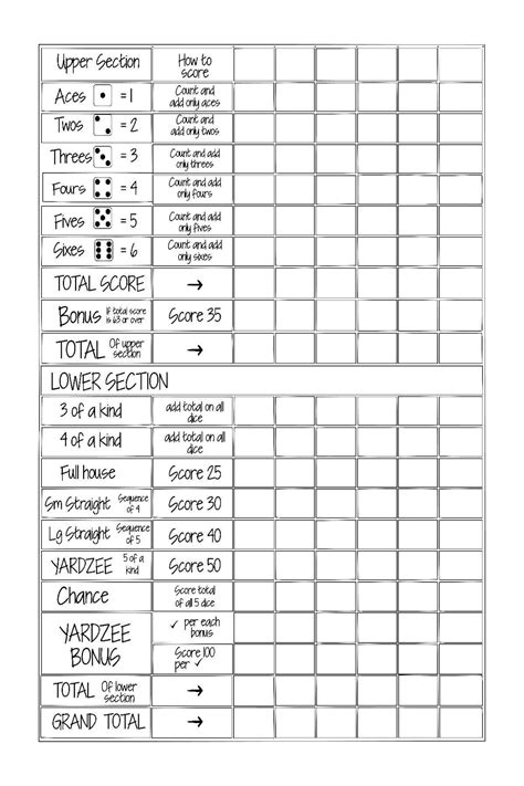 Yardzee Score Card Printable File Diy Yardzee Scoreca