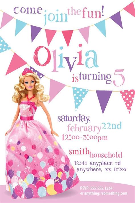 Barbie theme birthday invitation card choosing the best birthday theme can be an initiating point for a fun party. Barbie Theme Birthday Invitation DIY Printable by ...