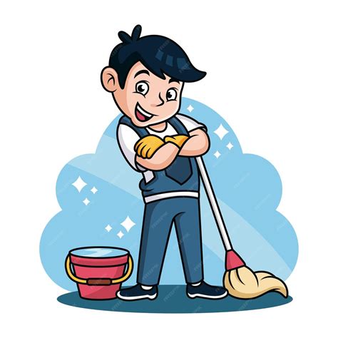 Premium Vector Cleaning Service Cartoon With Cute Pose Icon Illustration