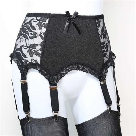 Strap Wide Vintage Suspender Belt For Woman Plus Size Black Lace Panel Garter Belt Stockings