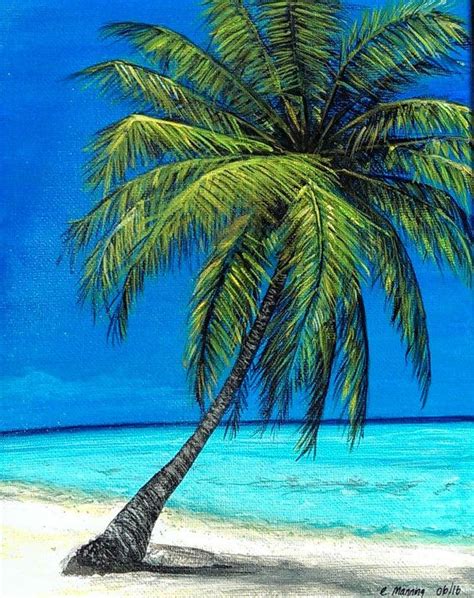 Palm Tree Beach 8 X 10 Acrylic Painting Framed Palm Trees Painting