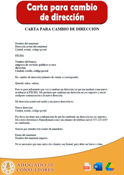 Redacción De Una Carta Para Cambio De Dirección Formato De Ejemplo