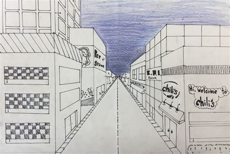 1 Point Perspective Drawing Buildings