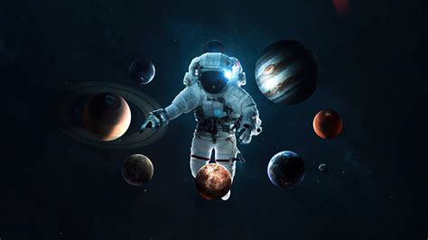 Astronauta Con Sistema Solar Fondo De Pantalla 4k Hd Id9888