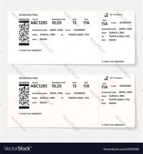 Realistic Airline Ticket Or Boarding Pass Design Vector Image