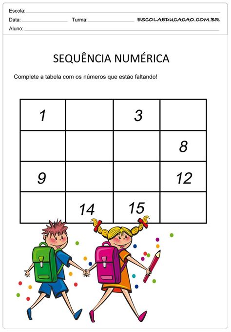 Atividade Sequência Numérica Tabela para Completar Atividades de sequencia numerica