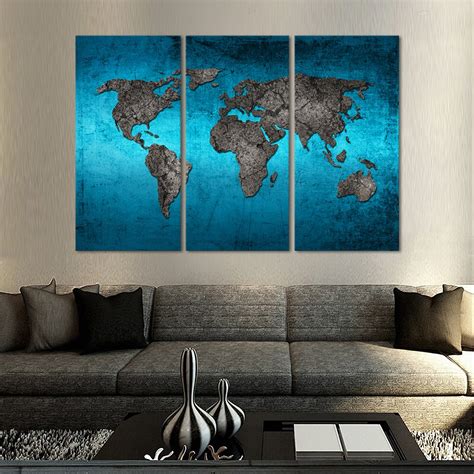 Ocean World Map Multi Panel Canvas Wall Art Map Canvas Painting