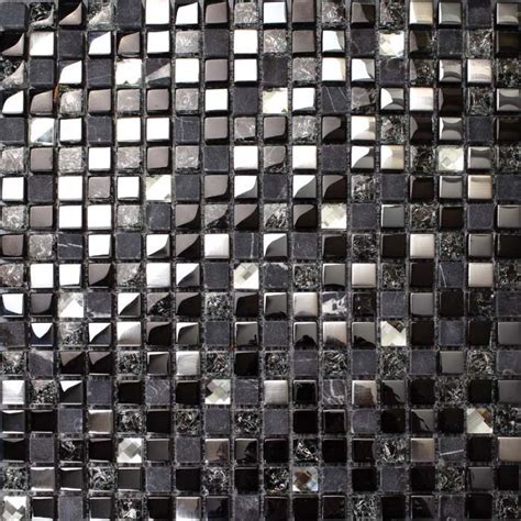 Black Glass Mosaic Diamond Gray Marble Plated Silver And Blue Tile