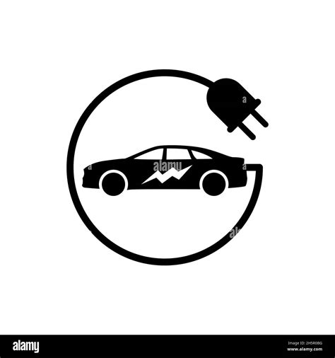 Electric Car Parking Stop Vehicle Silhouette Flat Icon Engine Concept