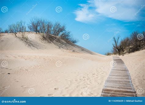 A Wooden Walkway On The Beach Lies On The Sand Stock Image Image Of