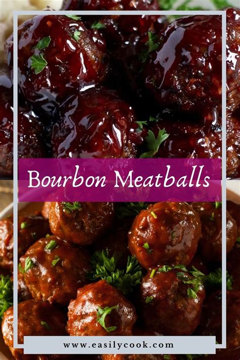Instructions · to make the meatballs, mix together the ground beef and ground turkey, bread crumbs, egg, salt garlic, thyme, pepper, cayenne pepper, bourbon, and . Bourbon Meatballs | Easilycook | Recipe in 2020 | Bourbon ...