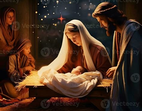 Scene Of The Birth Of Jesus Christmas Nativity Scene 27926915 Stock