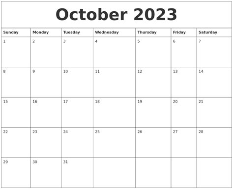 October 2023 Print Out Calendar