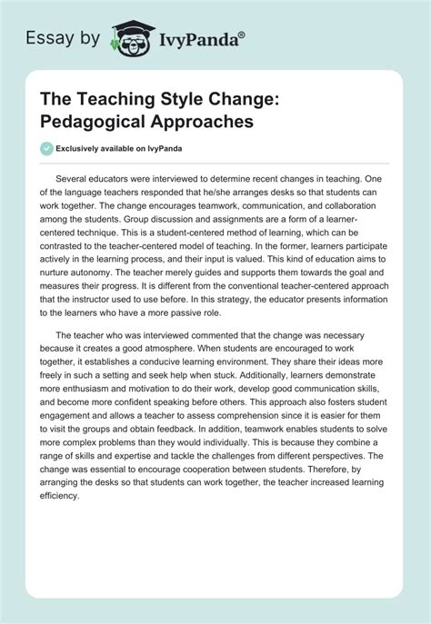 The Teaching Style Change Pedagogical Approaches 282 Words Essay