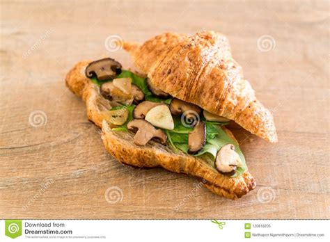 Mushroom Croissant Sandwich Stock Image Image Of Vegan Snack