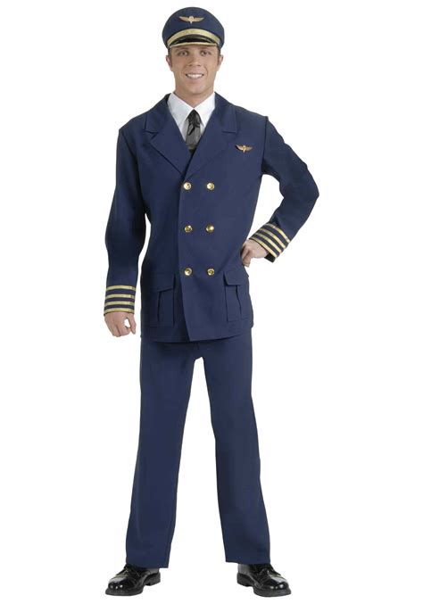 Mens Pilot Uniform Captain Aviator Flight Crew Fancy Dress Costume