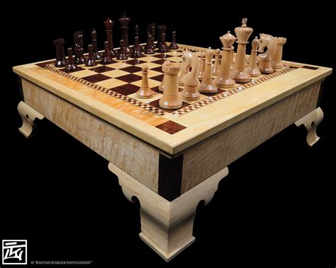 The field is walnut and maple, the frame is leopardwood, and the base is cherry. A Chess Set For My Daughter - FineWoodworking