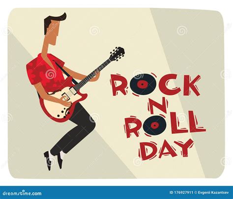 Postcard Rock And Roll Day Stylish Vintage Guy With A Guitar Stock
