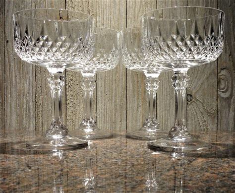 Crystal Champagne Coupes Tall Sherbet Glasses 4 Cristal Darques