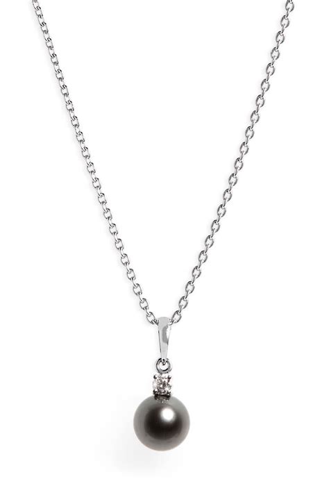 Mikimoto Diamond And Black Cultured Pearl Pendant Necklace Nordstrom