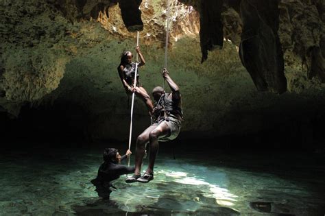 Rappelling And Swimming In A Cave Tulum Mexico Rappelling Tulum