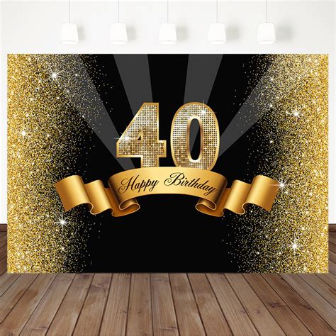 leyiyi 12x10ft glitter black and gold happy 40th birthday backdrop golden crown diamond balloons