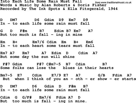 Song Lyrics With Guitar Chords For Into Each Life Some Rain Must Fall Ink Spots With Ella
