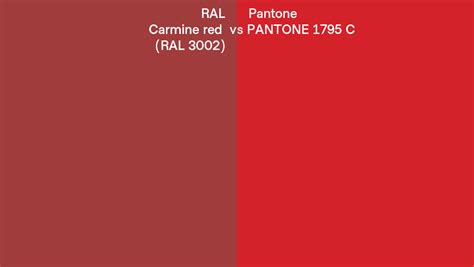 Ral Carmine Red Ral 3002 Vs Pantone 1795 C Side By Side Comparison