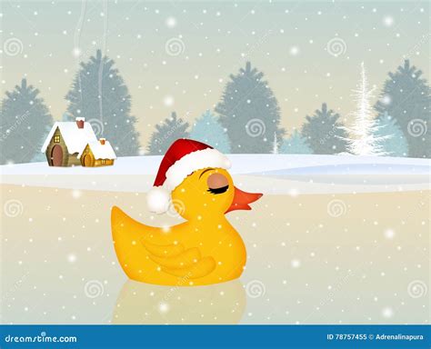 Cute Duck At Christmas In Winter Stock Illustration Illustration Of