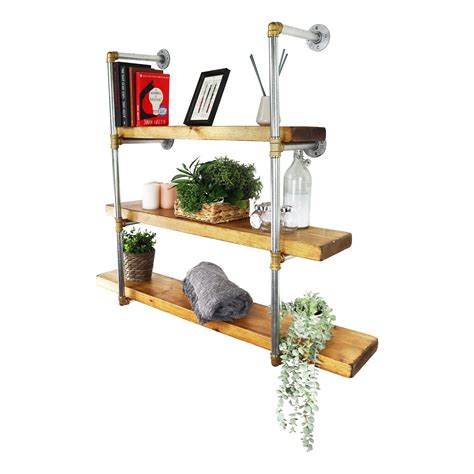 Laddered Wall Mounted Shelving Unit Industrial Silver And Brass Pipe