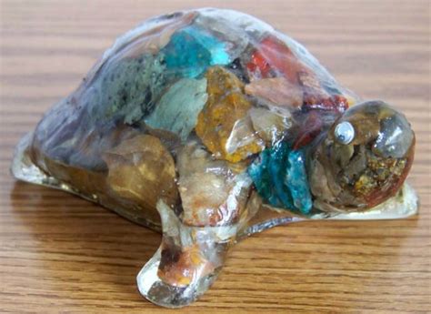 Multicolor Rock Embedded Resin Turtle Mid 1970s Turtle Clear Resin