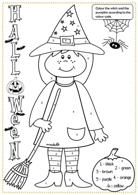 Halloween witch - colouring worksheet - Free ESL printable worksheets