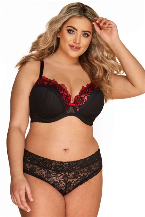 Black Fishnet Red Lace Plunge Bra Yours Clothing