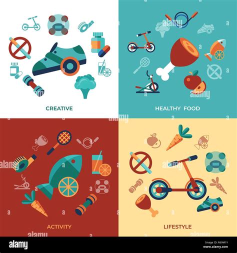 Digital Vector Healthy Activity Lifestyle Icons Set Infographics Stock