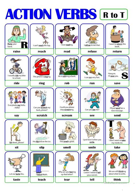 Pictionary Action Verb Set 4 From R To T Worksheet Free Esl