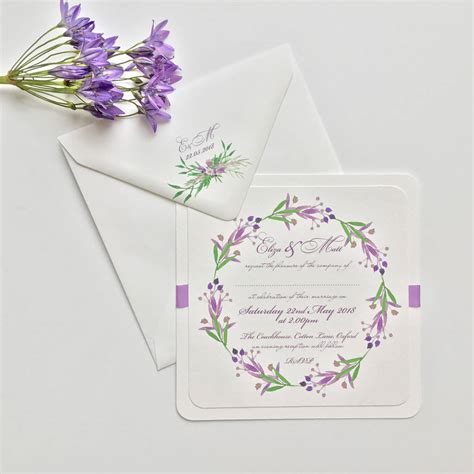 Handmade Lavender Floral Wedding Invitation By Claryce Design