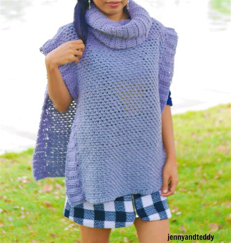 Classic Crochet Cowl Neck Poncho Free Pattern Jenny And Teddy