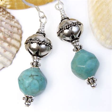 Turquoise Magnesite Earrings Bali Style India Beads Handmade Jewelry