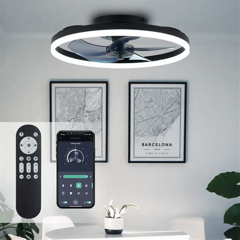 Sterren Modern Low Profile Ceiling Fan With Light Bedroom Led Ceiling