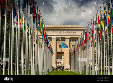Court Of Flags At The United Nations Office At Geneva Switzerland