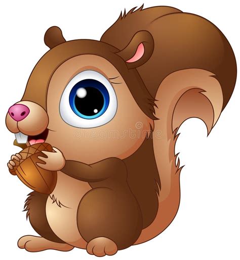 Cute Baby Squirrel Cartoon A Holding Acorns Stock Vector