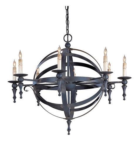 Armillary Detailed Sphere Wrought Iron 8 Light Chandelier Kathy Kuo Home