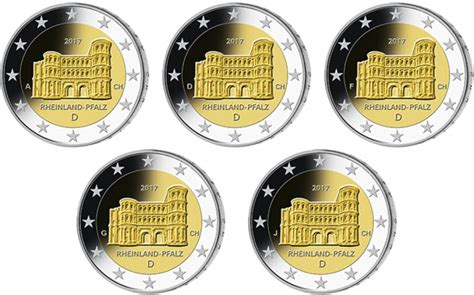 Germany 2 Euro 2017 Rhineland Palatinate Porta Nigra Set Of 5 Coins