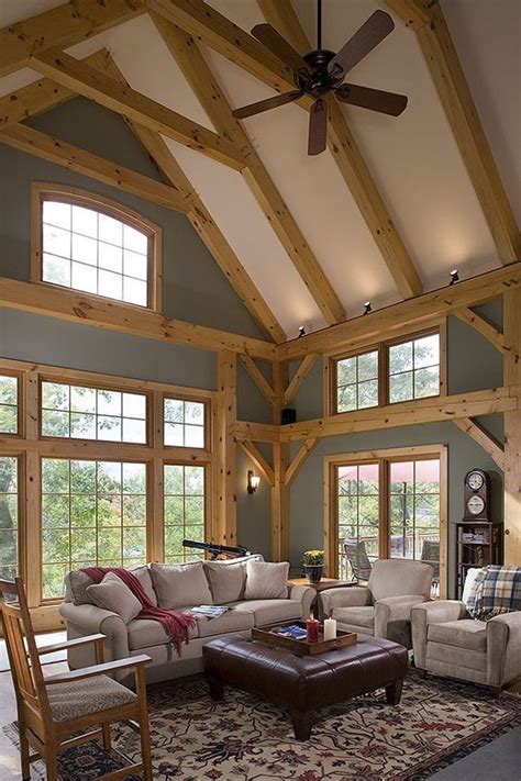 Great Room Photo In An Eastern White Pine Woodhouse Timber Frame Home
