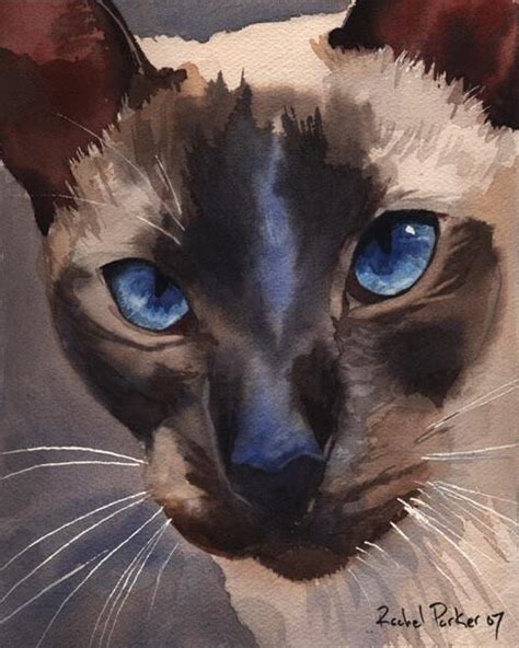 Giclee Print Siamese Cat Art Watercolor Painting Chocolate