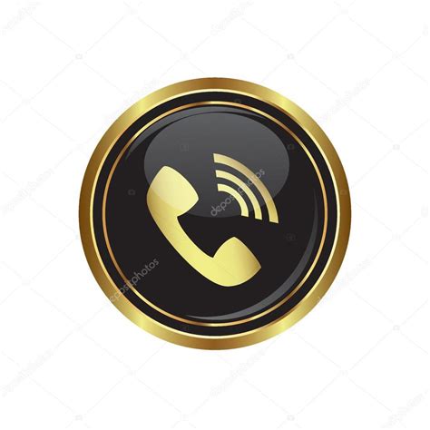 Telephone Receiver Icon On The Black With Gold Round Button Stock