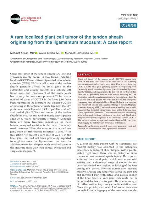 Pdf A Rare Localized Giant Cell Tumor Of The Tendon Sheath
