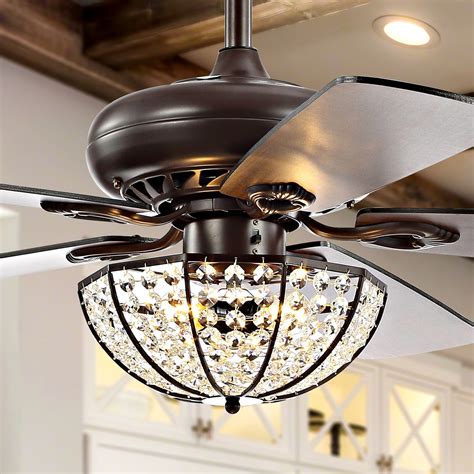 Joanna 52 3 Light Bronze Crystal Led Ceiling Fan With Remote Oil
