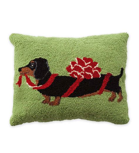 Hooked Wool Dachshund Holiday Throw Pillow Plow And Hearth